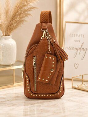NWOT Sam & Hadley Tooled Sling with Clip-On Pouch